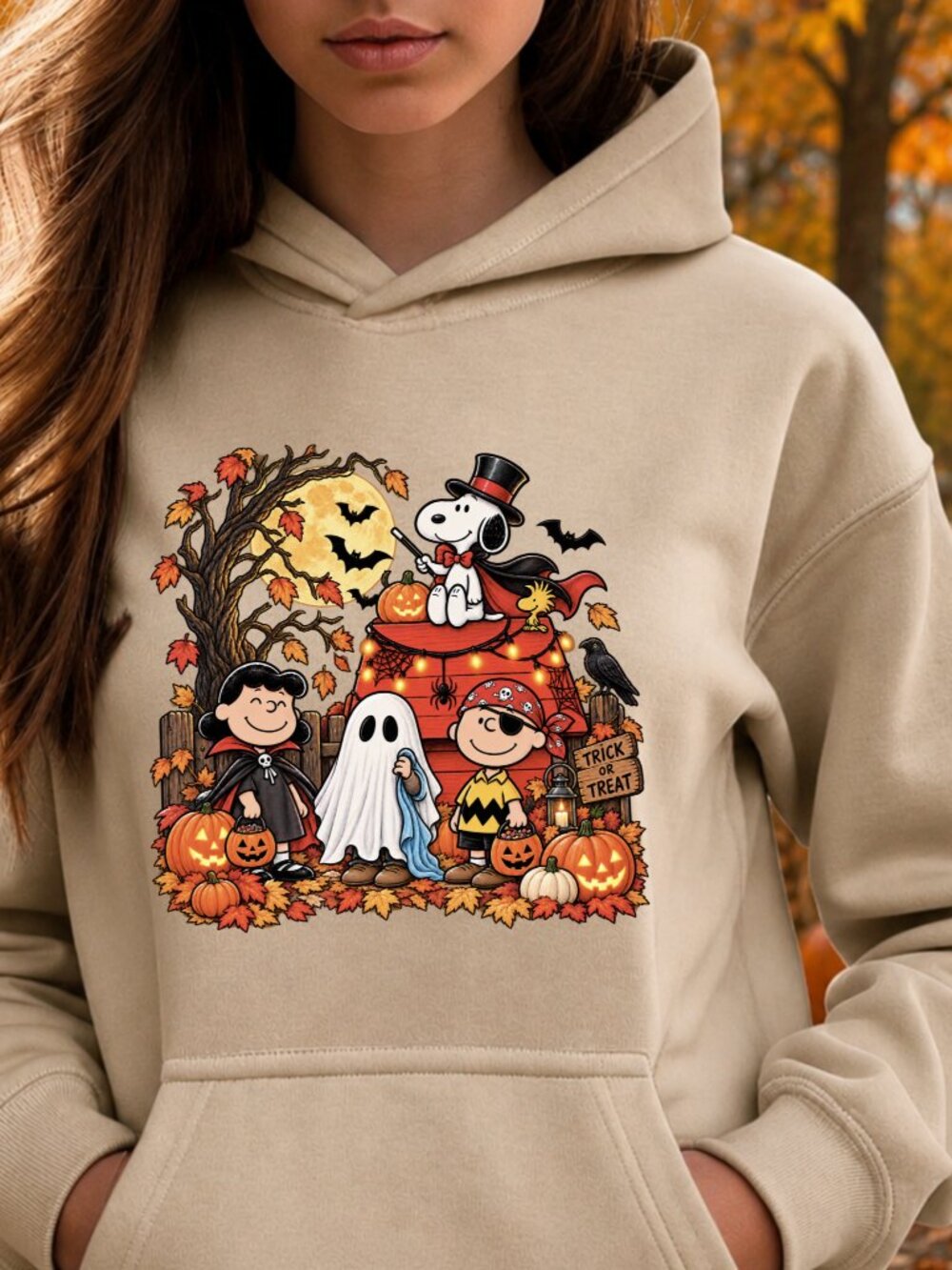 Peanuts Halloween HOODIE Graphic Sweatshirt Snoopy Fall Holiday Trick or Treat